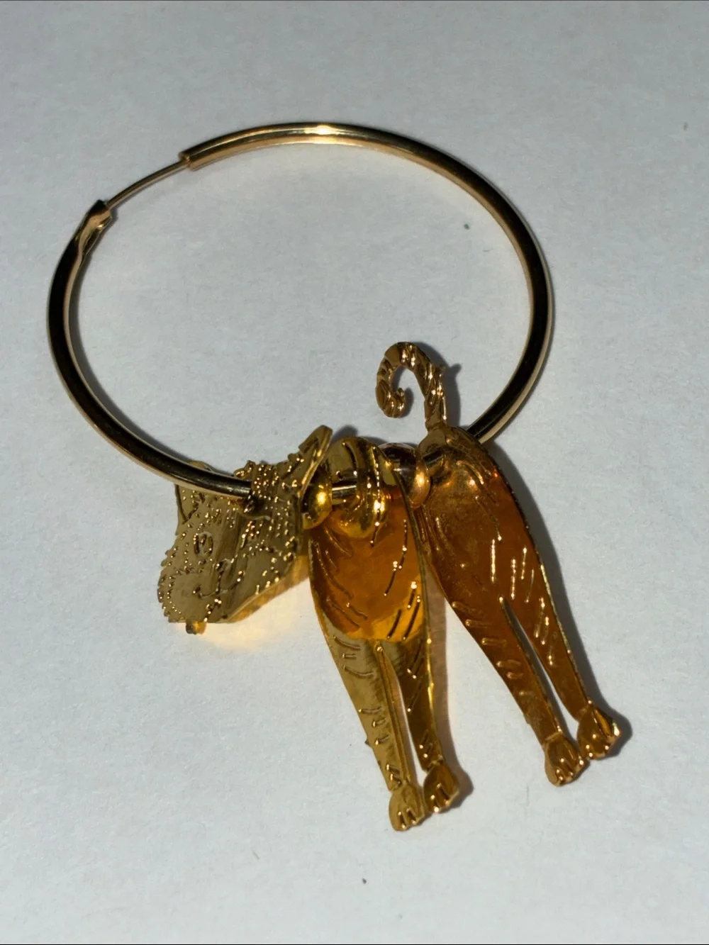 Vintage Gold Cat Hoop Earrings